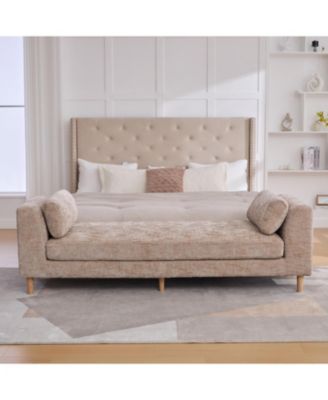 Streamdale Upholstered End of Bed Bench with Armrests & Bolster Pillows - Wheat