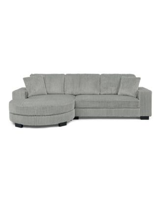 Corduroy Tufted Sleeper Sectional Sofa, L-Shaped, Gray