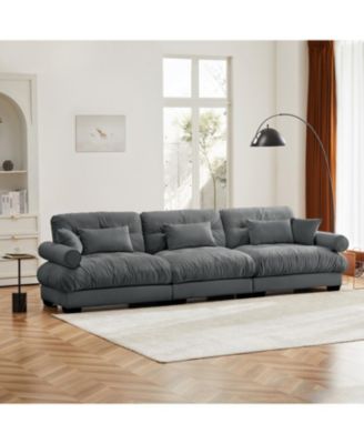Large Modern Velvet Sofa with Pillows - Grey