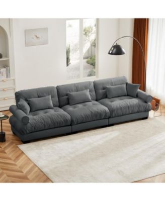 Large Modern Velvet Sofa with Pillows - Grey