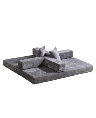 Convertible Floor Sofa Bed with Pillow & Armrest - Dark Grey