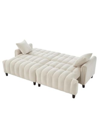 83" Futon Sofa Bed with Pillows, Convertible Sleeper, Beige