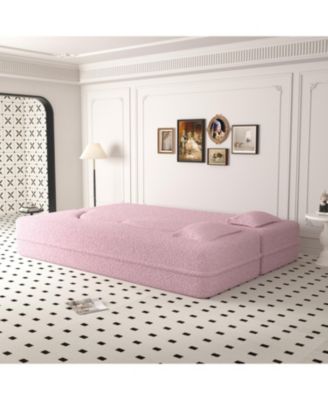 Streamdale Pink Teddy Fabric Convertible Floor Sofa Bed