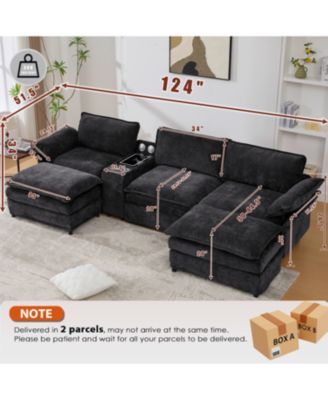 Streamdale U-Shaped Sectional Sofa w/ Storage, Wireless Charging, Bluetooth & Footstools