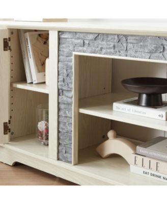 70" Modern TV Stand, Faux Stone Media Console, White