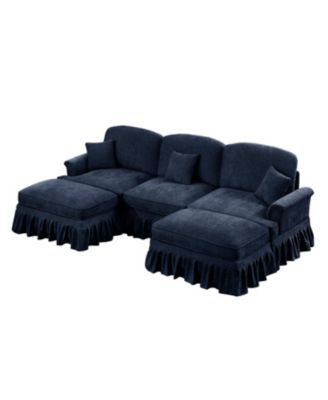 Streamdale Comfy Modular U-Shape Chenille Sectional Sofa with Ottomans - Blue