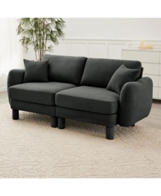 Dark Grey Boucle 2-Seater Loveseat Sofa with Shell Armrests