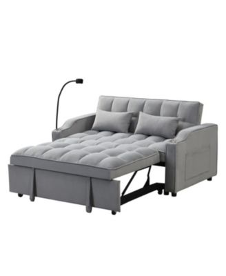 Velvet Loveseat Futon Sofa Bed with Reclining Backrest & Pillows