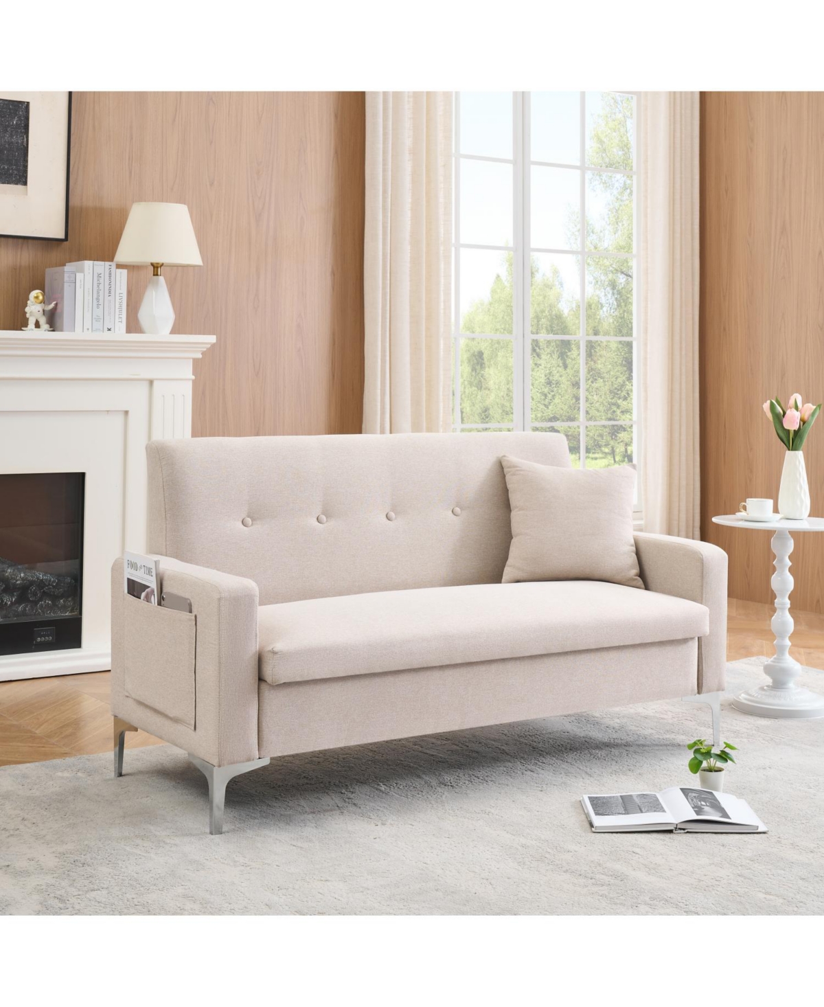 Streamdale Furniture 57" Beige Sofa with Storage - Living Room, Apartment, Home Office