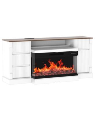  Modern Glass TV Stand w/ Fireplace, LED, Storage for 80" TVs