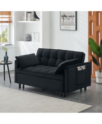 55 Inch Pull Out Sleeper Loveseat Sofa Bed, Convertible Velvet Couch with Pillows and Side Storage Pockets