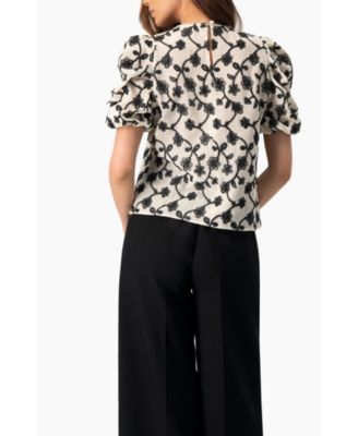 Women's Embroidered Puff-Sleeve Blouse