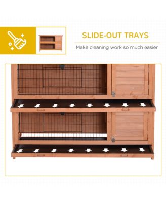Wooden Bunny Cage w/ Dividers and Pull Out Trays for Outdoors,