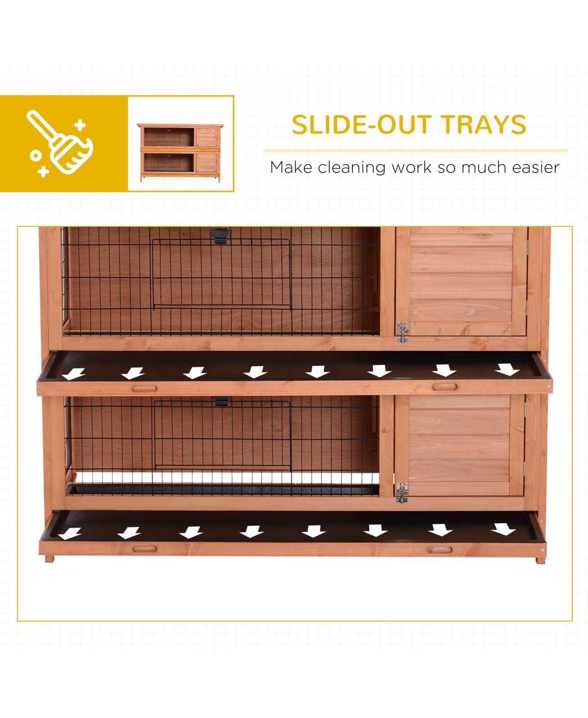 PawHut Wooden Bunny Cage w/ Dividers and Pull Out Trays for Outdoors,