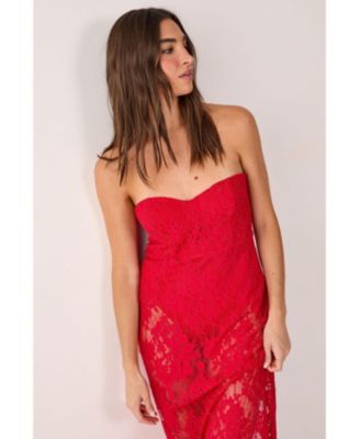 Women's Lace Bandeau Sheer Maxi Dress