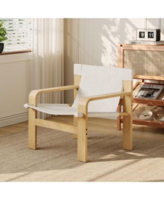 Oak Accent Lounge Chair - Washable Linen White