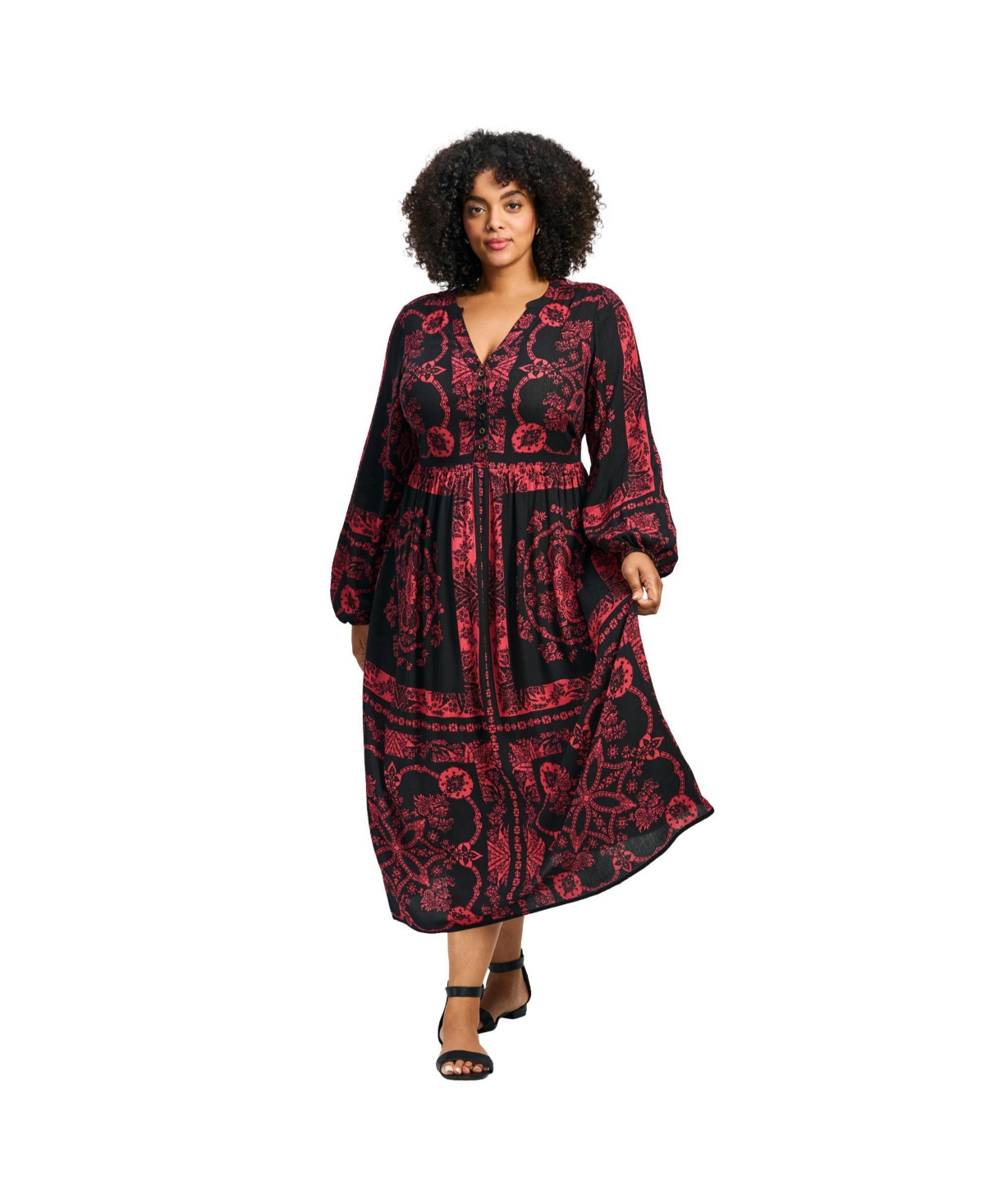 Avenue Women's Eliana Scarf Placement Print Dress - Crimson reflection