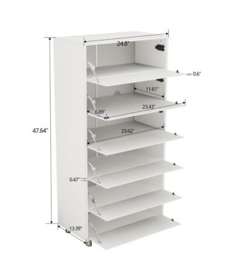 Mirror Shoe Cabinet With 6 Flip Drawers, Mirror Shoe Rack Organizer Store Ample Shoes, Mirror Shoe Storage With 4 Metal Legs,White