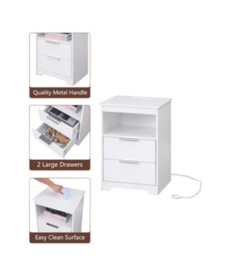 Nightstand with Charging Station & 2 Drawers