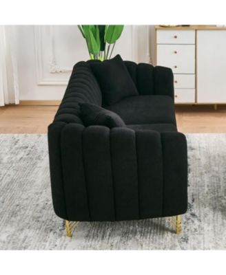 85" Chenille Sofa, 3 Seater Deep Couch, Tufted, Gold Legs