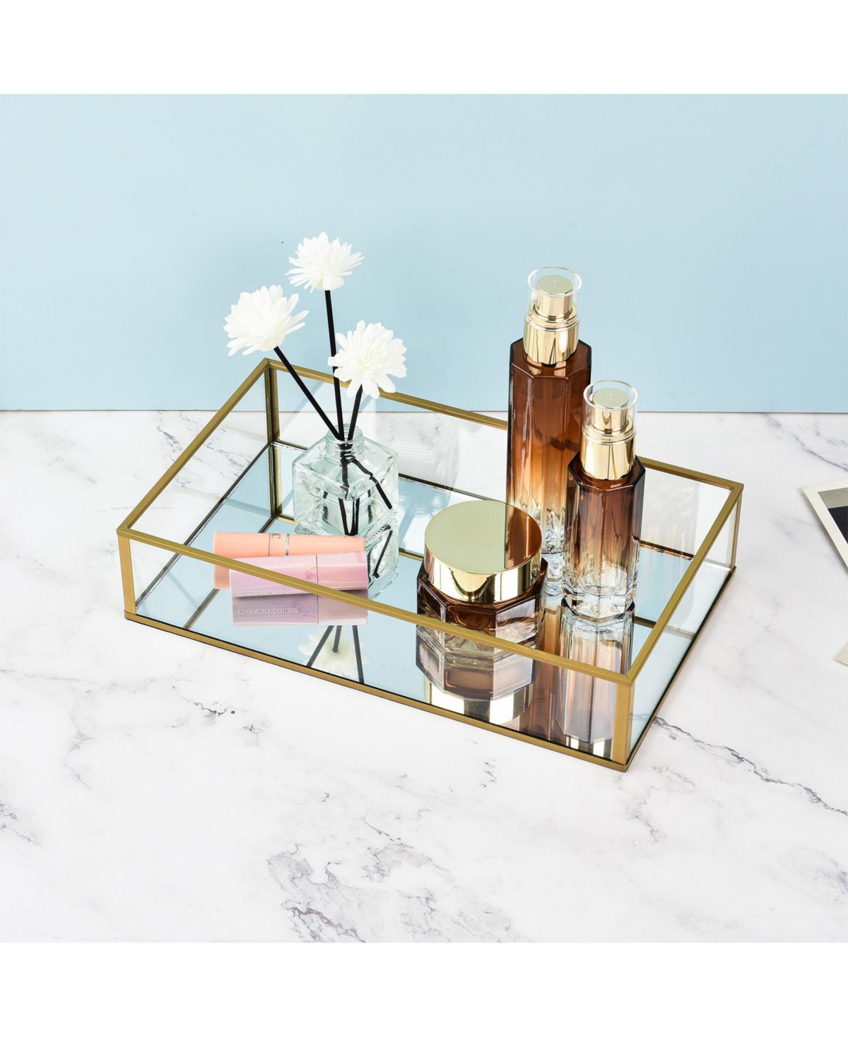 Lauraella Handcrafted Glass Tray, Decorative Storage Tray for Makeup, Jewelry, Desk, or Bathroom