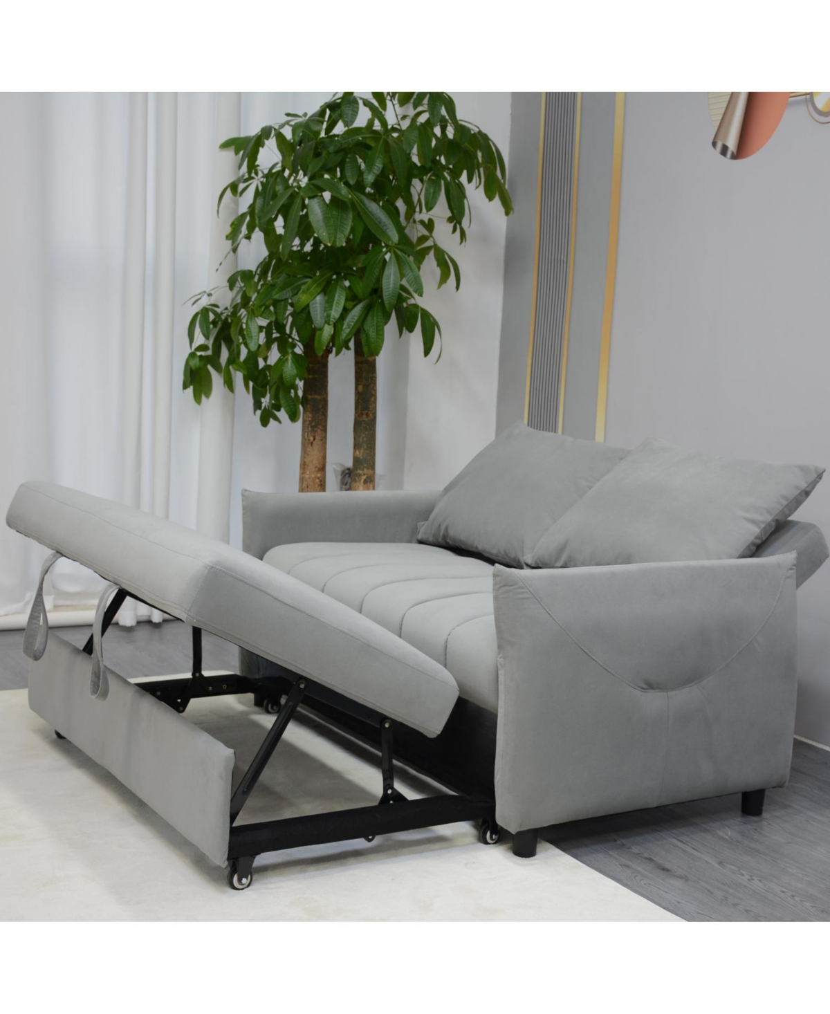 Streamdale Furniture Convertible Velvet Sleeper Sofa Bed, Light Gray