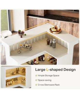 L-Shaped Home Bar Unit, 4 Storage Shelves