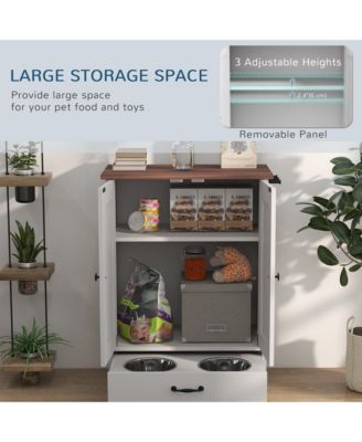 Dog Feeding Station w/ Raised Dog Bowls, Adjustable Panel