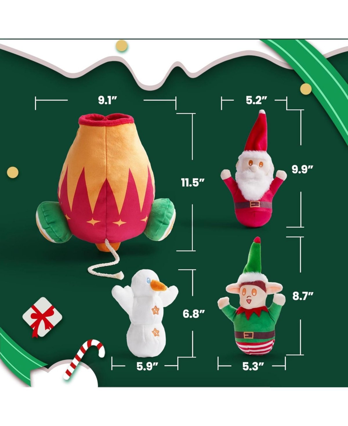 Nocciola 4 in 1 Christmas Canon Squeaky Dog Toys, Big Cannon Load with Squeaky Santa/Snowman/Elf, Hide and Seek Dog Toys, Chirstmas Gift for Dogs