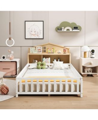 Streamdale Headboard Storage Cabinet for Full-size Montessori Floor Bed Natural,Freely collocation