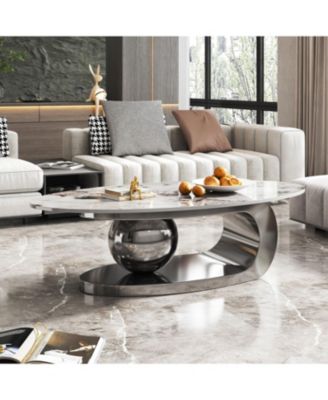 Faux Marble Oval Coffee Table
