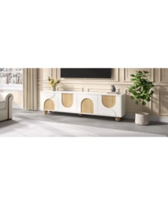 Farmhouse TV Stand for 75" TVs, Cream Media Console, White, 69.6"W