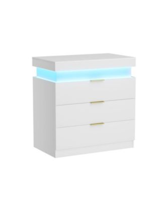 Nightstand with Charging, LED, Sliding Top, Drawers - White