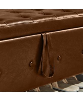 48" Storage Ottoman Bench - Tufted Faux Leather Brown