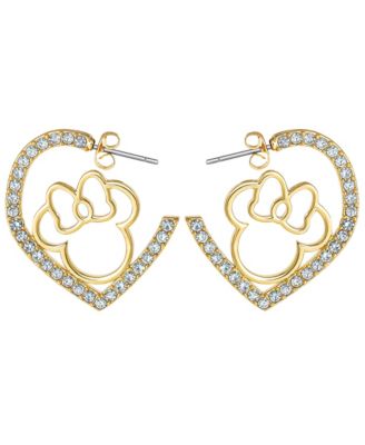 Minnie Mouse Heart Earrings, Gold-Tone Outline with Crystal Pave