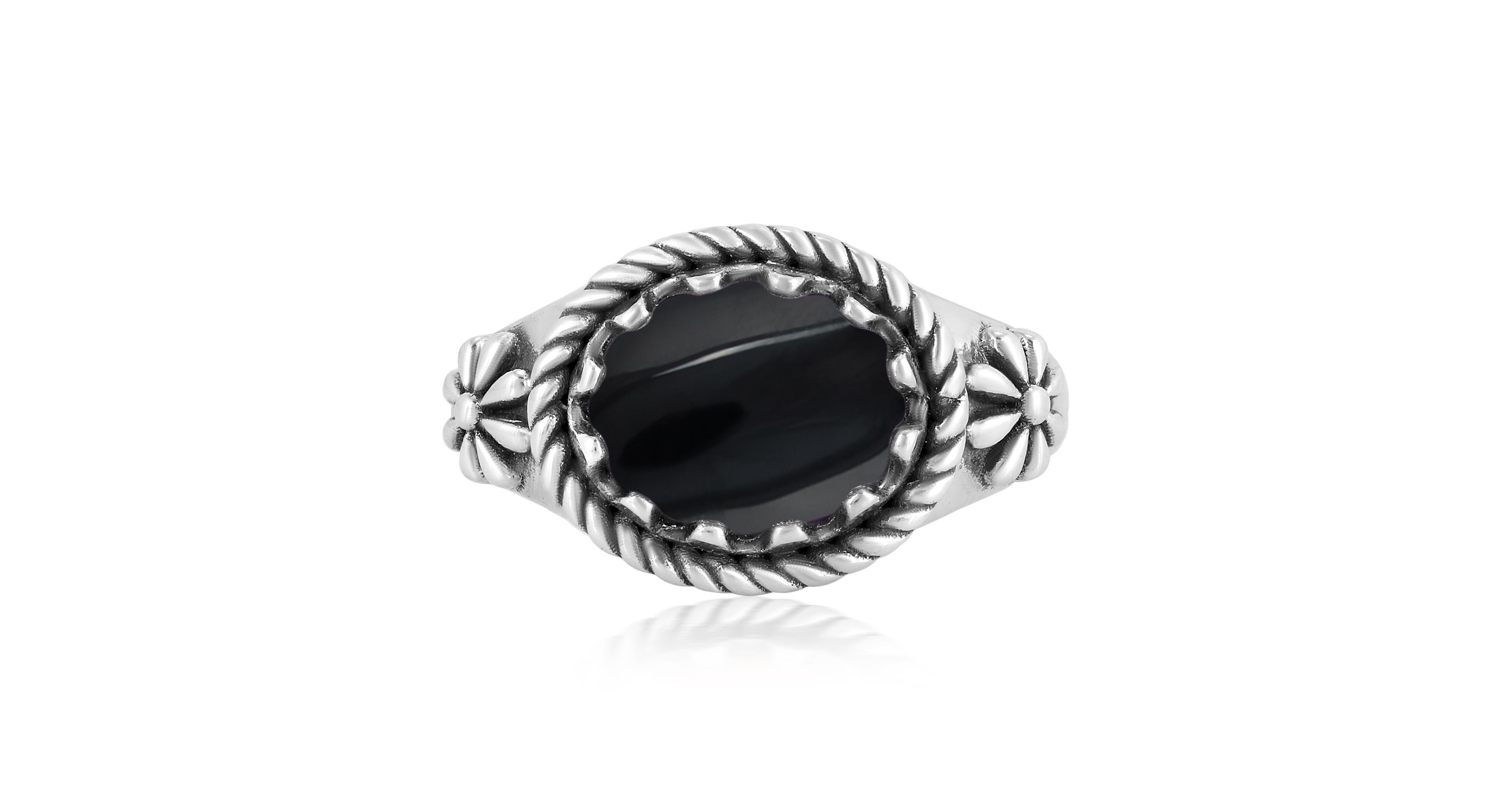 American West Jewelry Sterling Silver Black Onyx East West Ring