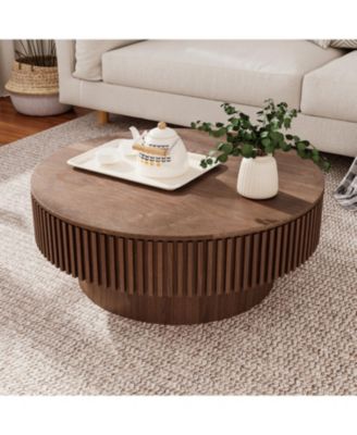 31.5" Round Walnut Coffee Table with Storage