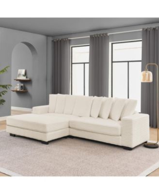Corduroy Tufted Sleeper Sectional Sofa, L-Shaped Modular Convertible