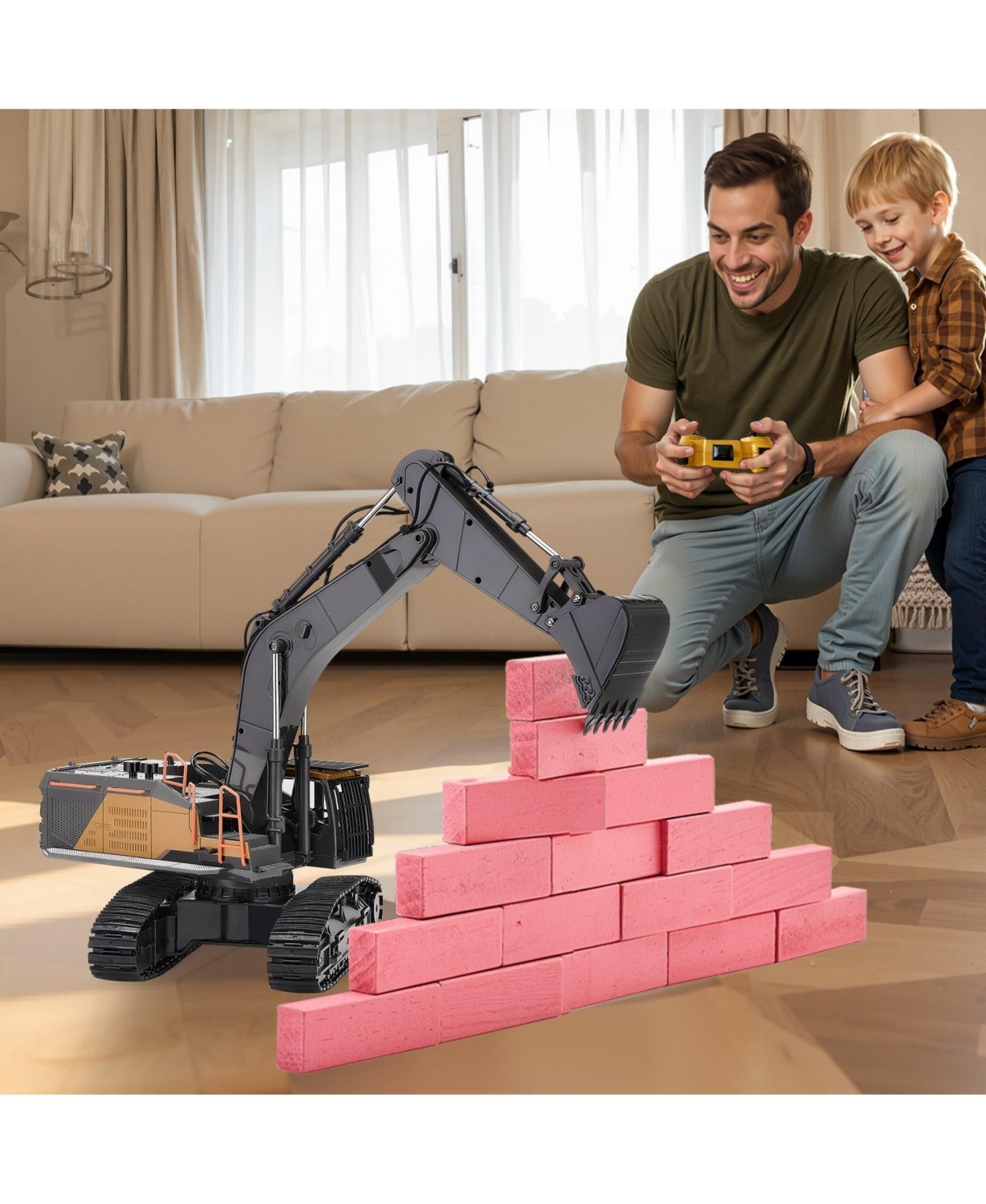 Hongge Remote Control Excavator 1 14 Scale Construction Truck with Functional Arm and Long Play Battery