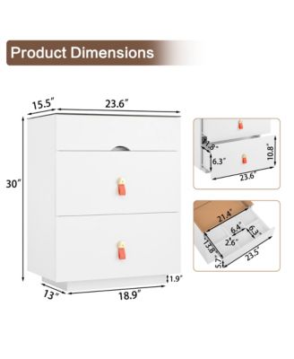 3-Drawer LED Nightstand, Glass Top, Faux Leather Handles