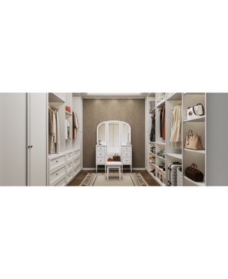 Antique White Vanity Set with Triple Mirror & Stool