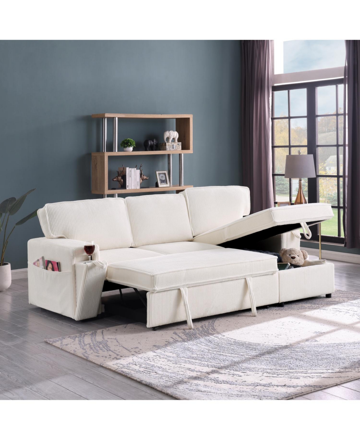 Streamdale Furniture Upholstery Sleeper Sectional Sofa with Storage Space