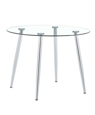 38.6" Glass tabletop dining table with silver legs