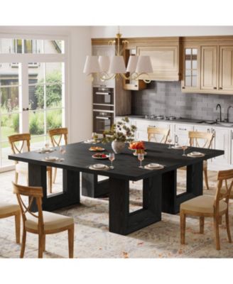 Farmhouse Dining Table for 6-8, 63-Inch Rectangle Kitchen Table with Strong Geometric Frame