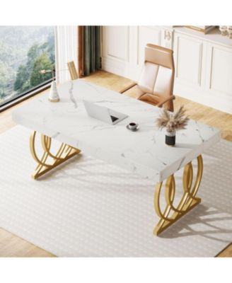 63-Inch Executive Desk, Modern Office Computer Desk with Faux Marble Tabletop