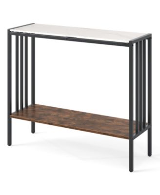 Console Table 2-Tier Industrial Foyer Table with Sintered Stone Tabletop