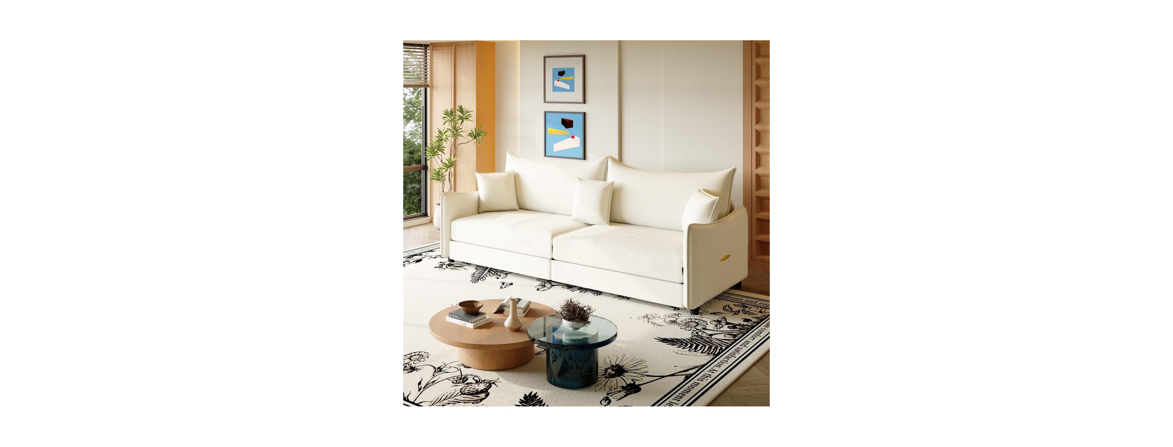 Maison Boucle 81.9'' Velvet Pull Out Sleeper Sofa Bed, 3-in-1 Convertible King Couch with Pillows, Modern Sofa for Living Room-Maison Boucle