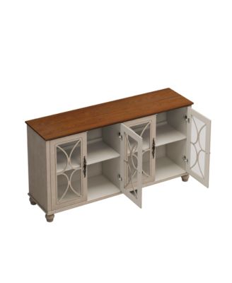 4-Door Storage Cabinet with Tempered Glass Doors