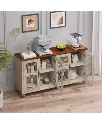 4-Door Storage Cabinet with Tempered Glass Doors