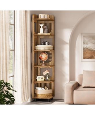 6-Tier Corner Shelf Stand, 71-Inch Rustic Tall Corner Bookshelf, Narrow Corner Bookcase, Corner Plant Stand Display Shelf Organizer